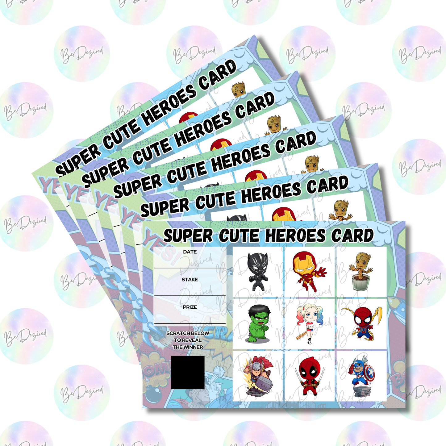 Chibi Cute Superhero Scratch Cards